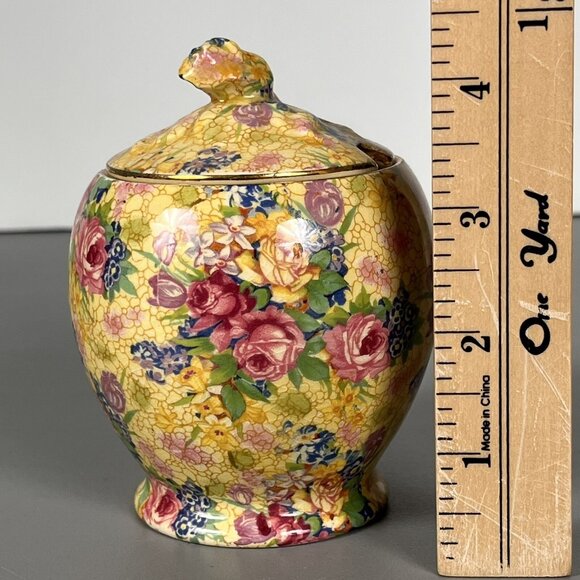 RARE Vtg Welbeck Royal Winton ROSEBUD Chintz Decor On Yellow Jam/Jelly & Lid - Picture 5 of 5